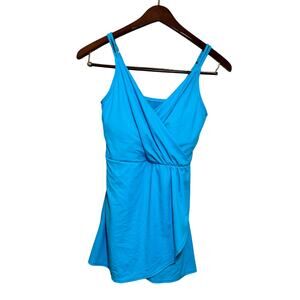 Land's End Women's Adjustable Strap Pull On Swim Dress Size Small 6-8 Aqua Teal